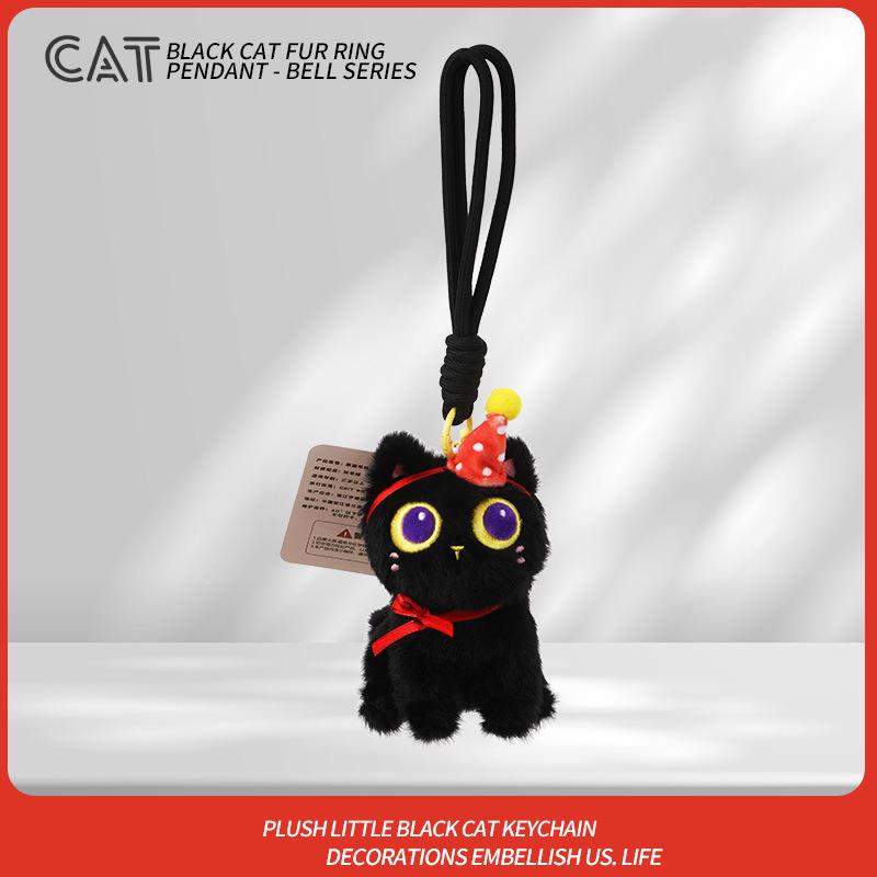 Christmas Black Cat Keychain for Bag Hanging Ornament Halloween Black Cat Keyring Pendant Accessory Halloween Party Gift
