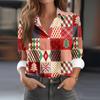 Skjortebluse for kvinner Juletrykkknapp Langermet Casual Basic skjortekrage Vanlig topp