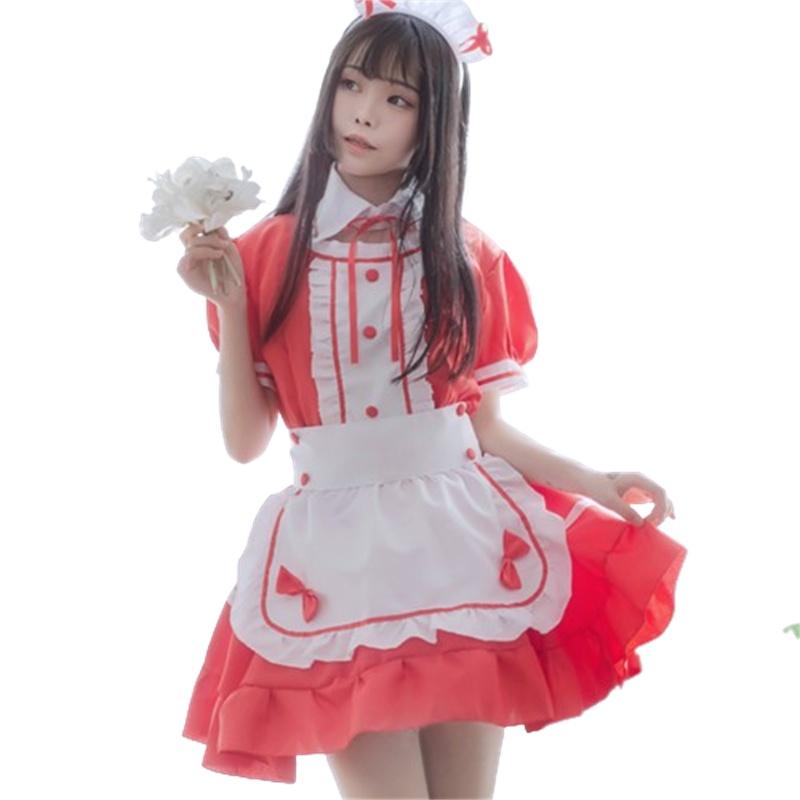 Милый и стильный костюм горничной Алисы в Стране чудес для косплея и аниме-шоу. Цельный дизайн. S красный