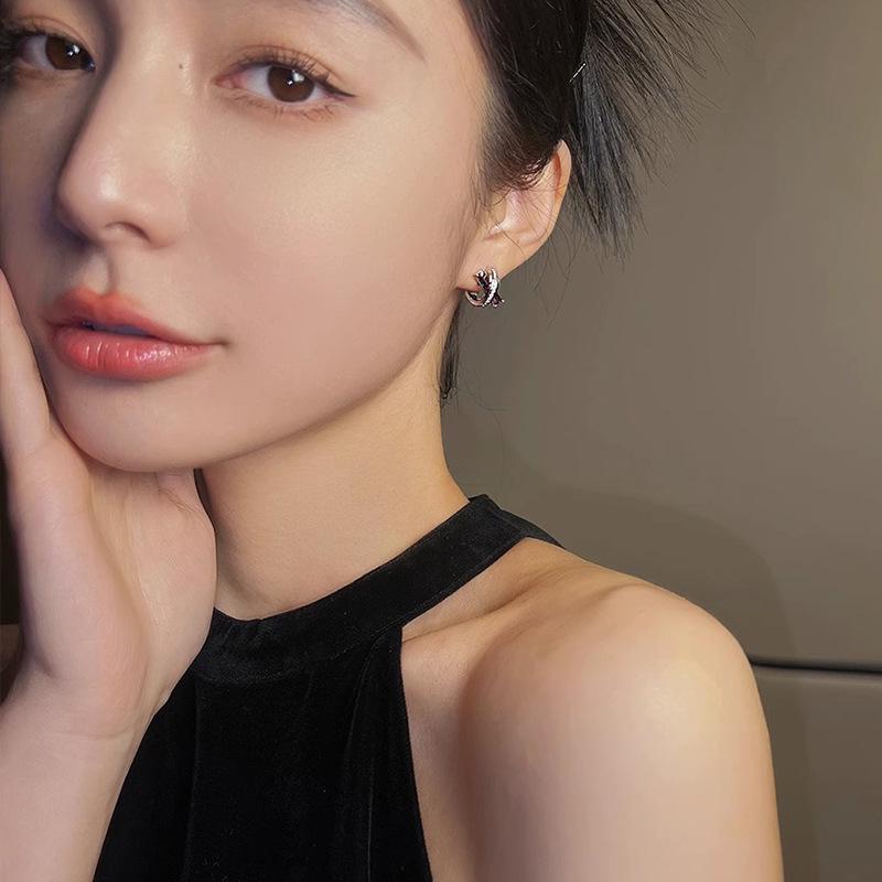 Elegant Purple French Cross Earrings - Niche Design for Women, High-End, Small & Trendy