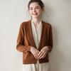 Autumn-Winter Women's V-neck Color Block Cashmere Cardigan - Elegant Two-Piece Knit Sweater