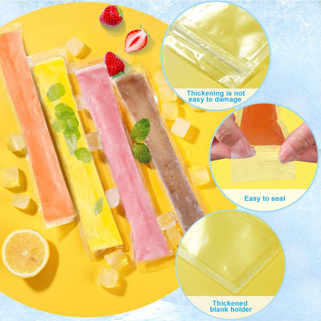 Disposable Popsicle Mold Bags BPA-Free Freezer Tubes with Zip Seals and Funnel  for Ice Pops Yogurt Juice Smoothies