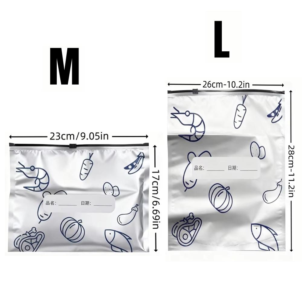 Aluminiumfolie Verse-Bewarende Zak Afgesloten Antibacteriële Koelkast Voedsel Vriesopslagzak Ritssluiting Afsluiting 20PCS：10*M + 10*L