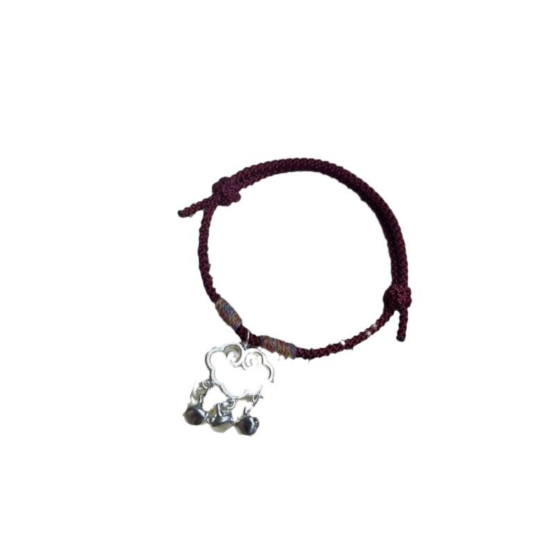 Tibetan Style Red String Auspicious Cloud Bracelet: Handmade Woven Lucky Charm with Leather Rope.