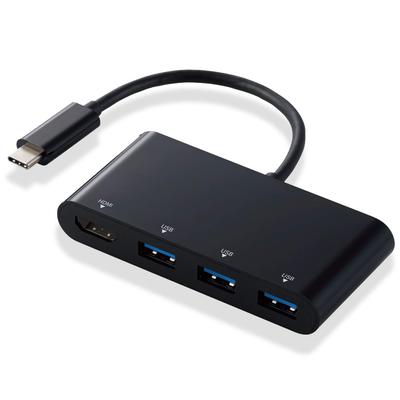 ELECOM USB Hub Docking Station with HDMI 4K and 3 USB Compatible with MacBook iPad and More 4-in-1 Type-C DST-C15BK/EC Port, Support, 3.0 Ports,