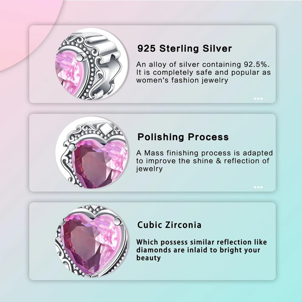 Copper Pink Heart Charm Gift Butterfly Beads Shiny Zircon Fit Original Bracelets Diy Charm For Women Gifts Fine Jewelry