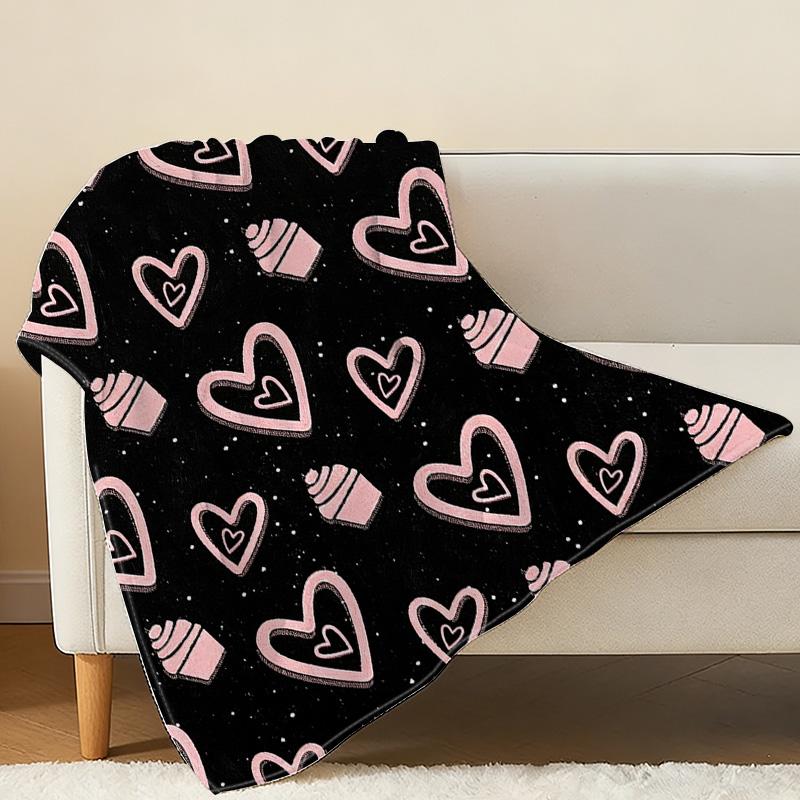 Thick Warm Flannel Blanket Soft Cozy Heart Cake Pattern, Ideal Single Throw for Home/Guest, Perfect Valentine's Day Gift