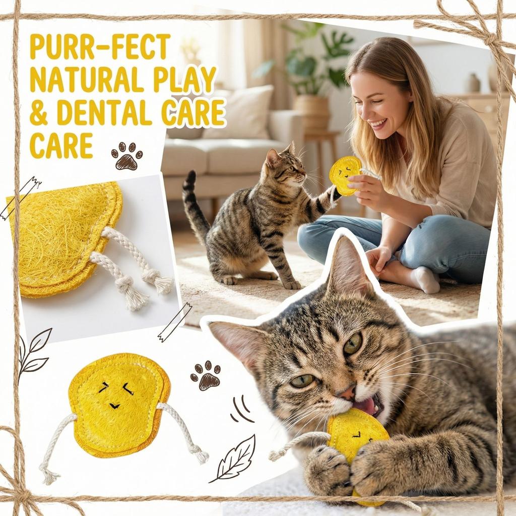 Natural Loofah Cat Toy for Scratching and Chewing Durable Pet Self-Entertainment Interactive Catnip Toy for Dental Health and Play