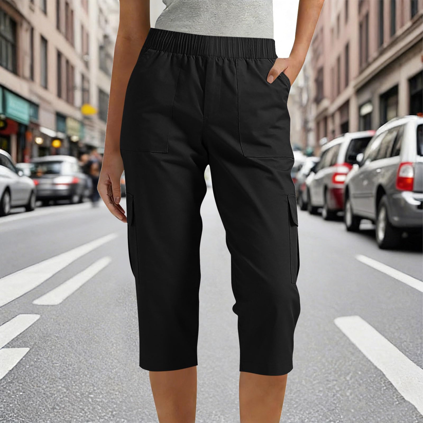 Women s Workwear Cropped Pants with Pockets L чёрный