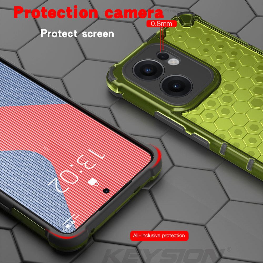 KEYSION Shockproof Armor Case for OPPO Reno13 F 5G Soft Silicone+PC Transparent Honeycomb Phone Back Cover for PPO Reno 13 F 4G