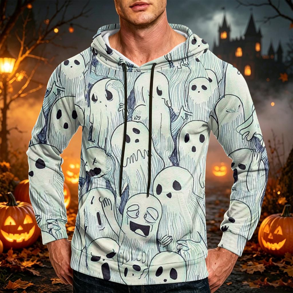 Men's Casual Loose Fit Hoodie with Pocket Drawstring Printed Design for Everyday Wear