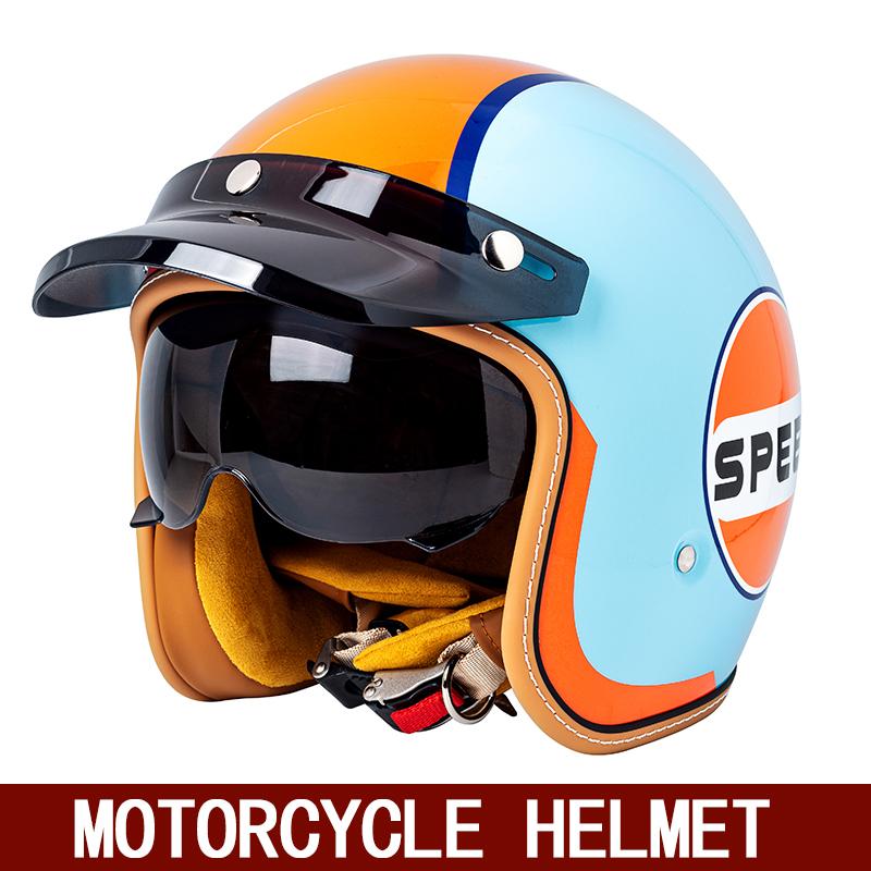 Retro Semi-open Motorcycle Helmet Cross-country Motorcycle Accessories Motorcycle Helmet 3/4 Retro Helmet In Winter