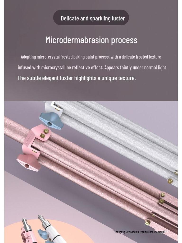 1.7m Portable Pink Tripod with Gilded Micro-Frosted Metal Finish and Phone Fill Light.