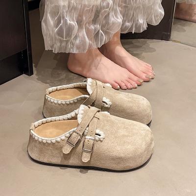 Muffin rétro à semelle épaisse rehaussée intérieurement tête de sac demi-pantoufles pour femmes vêtements d'extérieur 2025 nouvelles chaussures simples Boken automne à une pédale