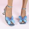 New Women's Square Head Bow One-line Buckle High-heeled Sandals