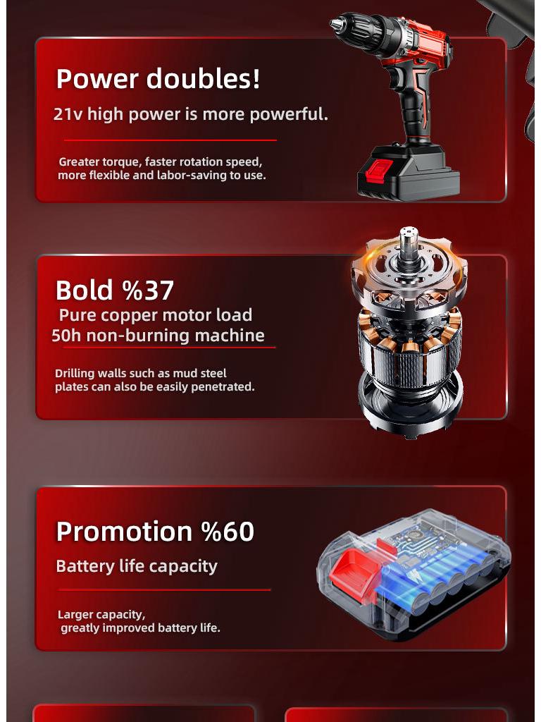 21V Multifunctional Handheld Electric Drill & Screwdriver with Lithium Battery for Home Renovation