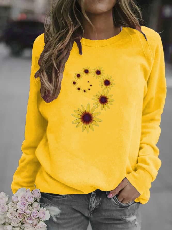 Sunflower Print Women's Round Neck Hoodie