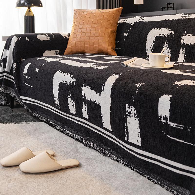 Black Chenille Sofa Cover Cloth Four Seasons General Fabrics Sofa Towel Full Covered Universal Non-Slip Cover Blanket