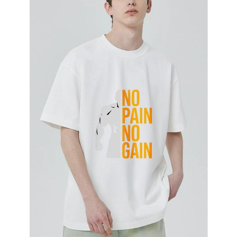 Black T-Shirt No Pain No Gain Muscular Man Graphic Gym Workout Fitness Motivation Shirt for Men and Women Casual Wear Sportswear