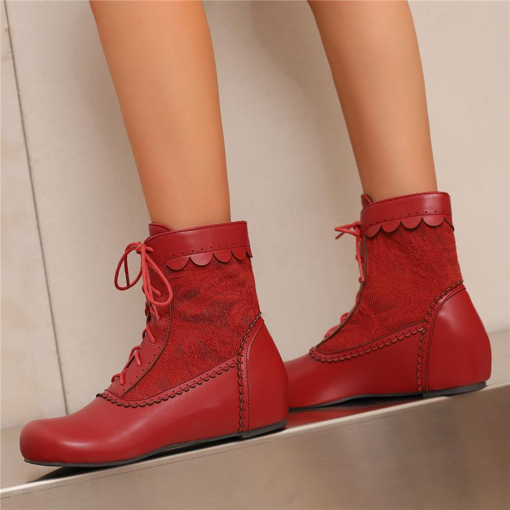 Modisches Design Stiefeletten für Damen Runde Spitze Interne Absatzhöhe Schnürung Große Größen 48 49 50 Modische Date Stiefeletten Frühling Herbst Neu