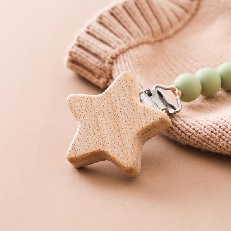 Pacifier Clip Babies Nipple Holder Pacifier Chain Dummy Holder Pacifier Clip Beech Wooden Star Pacifiers For Babies Newborn Toys