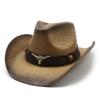Dames Heren Zomer Strooien Hoed Decoratieve Koeienkop Riem Cowboy Hoeden Zon Bescherming Bucket Hoeden Volwassenen Zon Bescherming Strandmuts