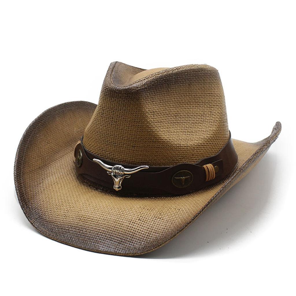 Dames Heren Zomer Strooien Hoed Decoratieve Koeienkop Riem Cowboy Hoeden Zon Bescherming Bucket Hoeden Volwassenen Zon Bescherming Strandmuts