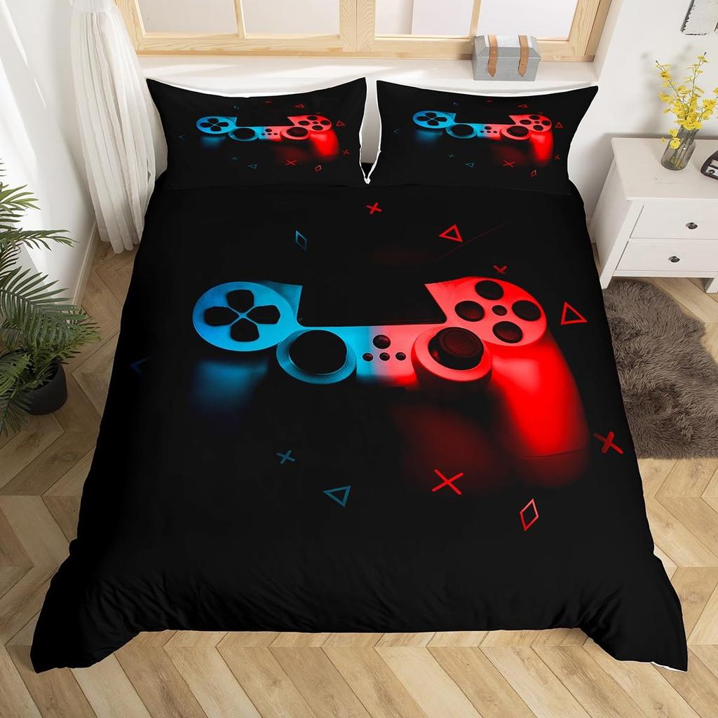 Gaming Full Queen Duvet Cover Polyester Gamepad Bedding Set Video Game Controller Comforter Cover For Boys Teen Game Room Decor