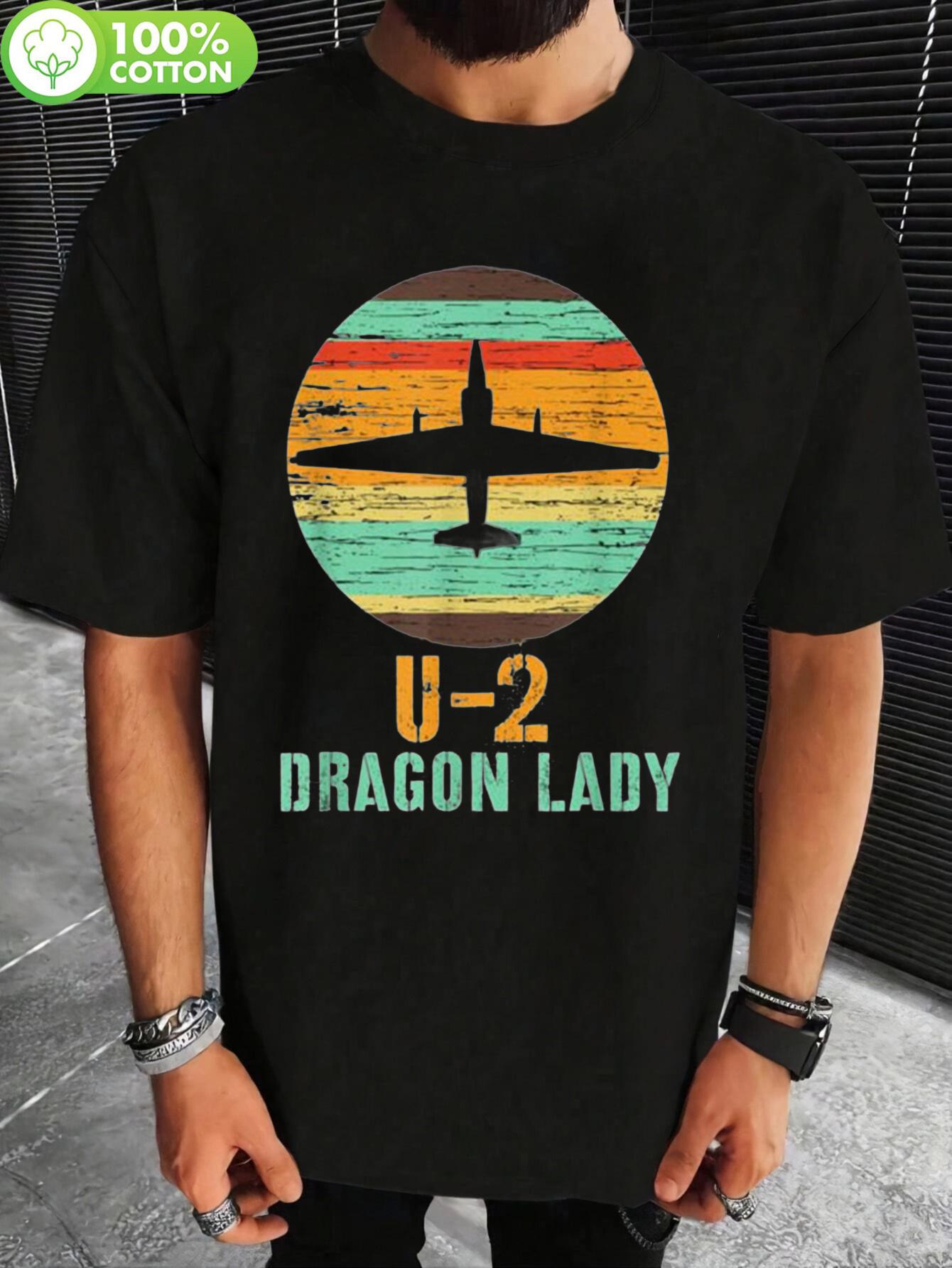 100% Cotton Lightweight Vintage Airplane Graphic T-shirt - U-2 Dragon Lady Retro Design L
