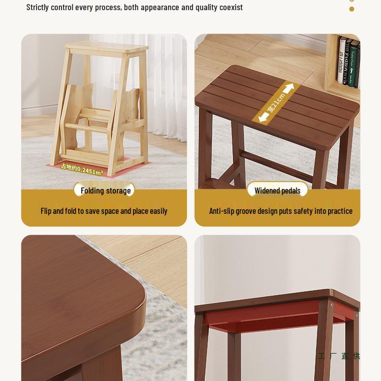 Folding Bamboo Step Stool - Multifunctional Footstool, Bench, and Shoe Changing Stool for Children