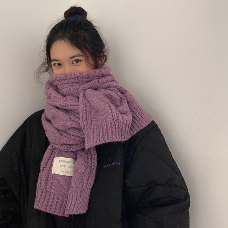 Korean Style Scarf for Men and Women in Autumn and Winter Long Solid Color Cloth Label Knitted Wool Student Warm Scarf Trendy