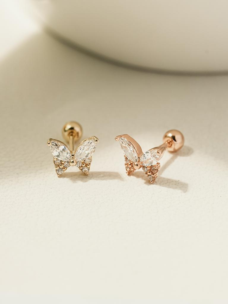 Minimalpiercing 14K Shine Cubic Butterfly Piercing Earrings
