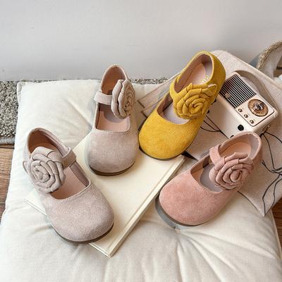 Girls Flat Shoes with Big Flowers Kids Leather Shoes Round Toes 2025 Spring Autumn Girls Mary Janes Dance Shoes Candy Color