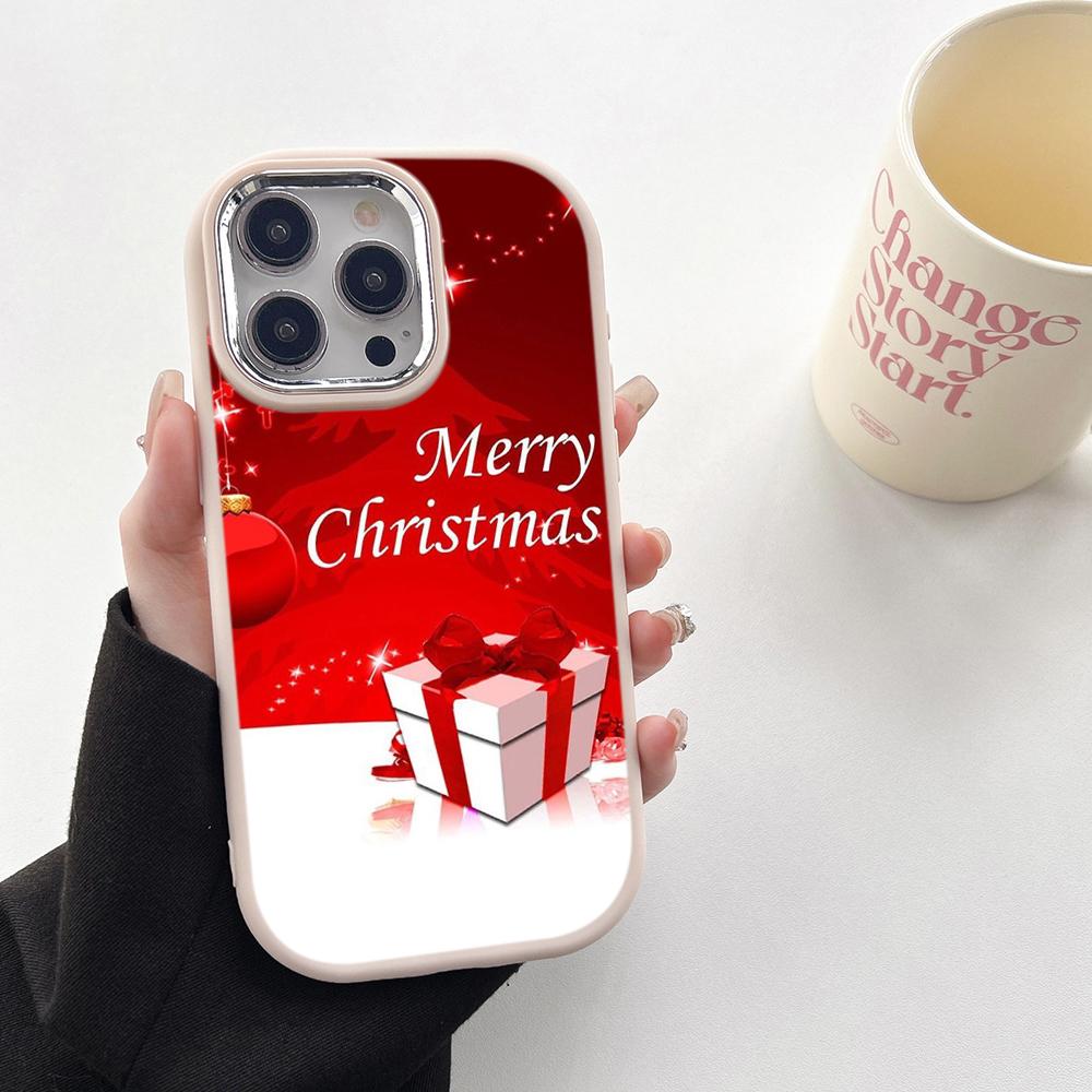 N111 Merry Christmas art Happy New Year Soft Phone Cases for Samsung S24 S23 A15 A12 A35 A54 Infinix Hot 40i Plating Frame Camera Protector Back Cover