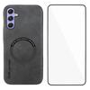 WANLONFENG YBP Series For Samsung Galaxy A24 4G (162.1mm) Magnetic Case with Tempered Glass Film PU+TPU Phone Cover Large Cutout