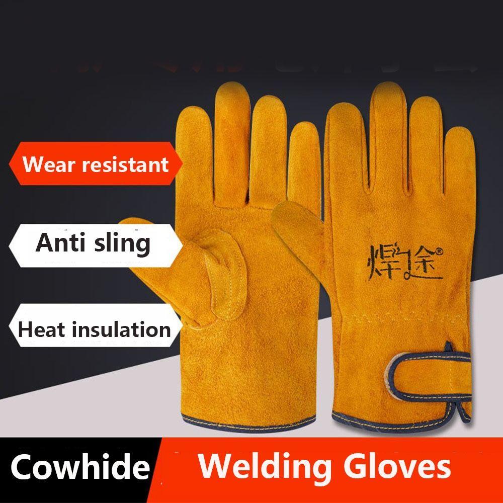 1 pár svařovacích rukavic z hovězí kůže zesílené pracovní bezpečnostní rukavice rukavice pro ochranu práce stavebnictví