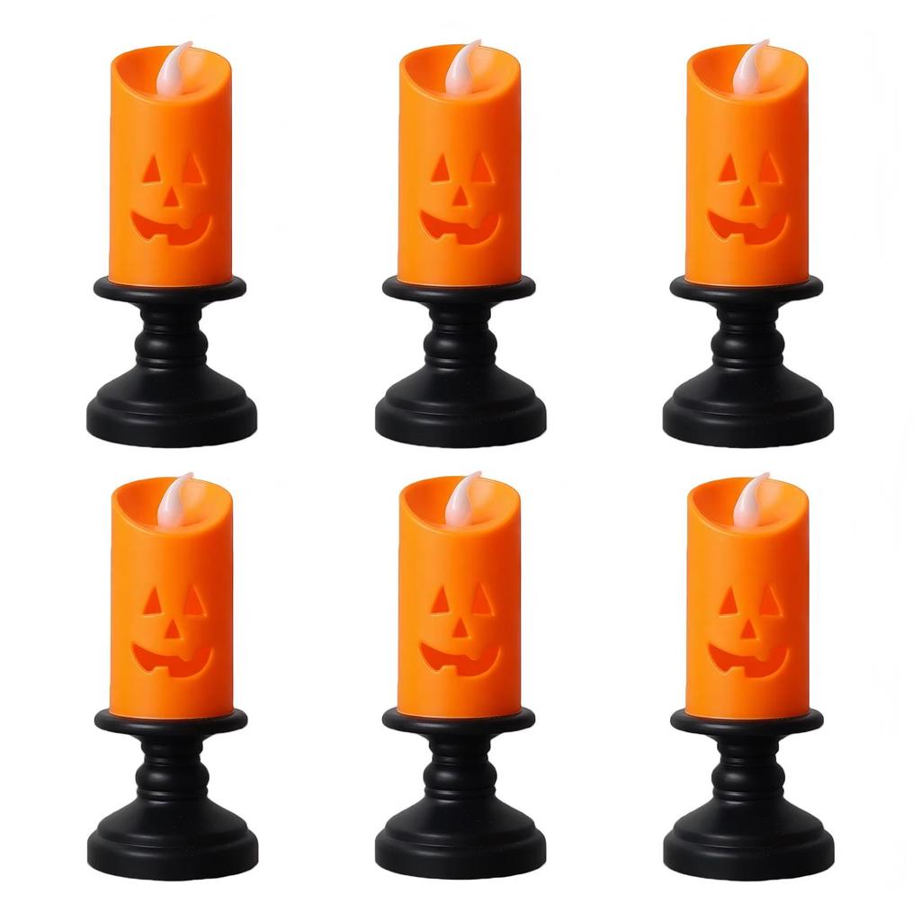 Halloween Pumpkin Candle Holder with Flickering LED Light for Bar Party Decor