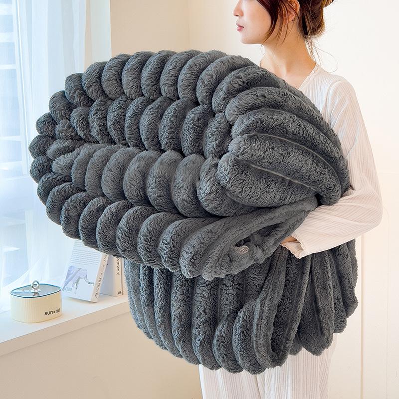 2025 Thick Double-Layer Faux Rabbit Fur Blanket for Winter