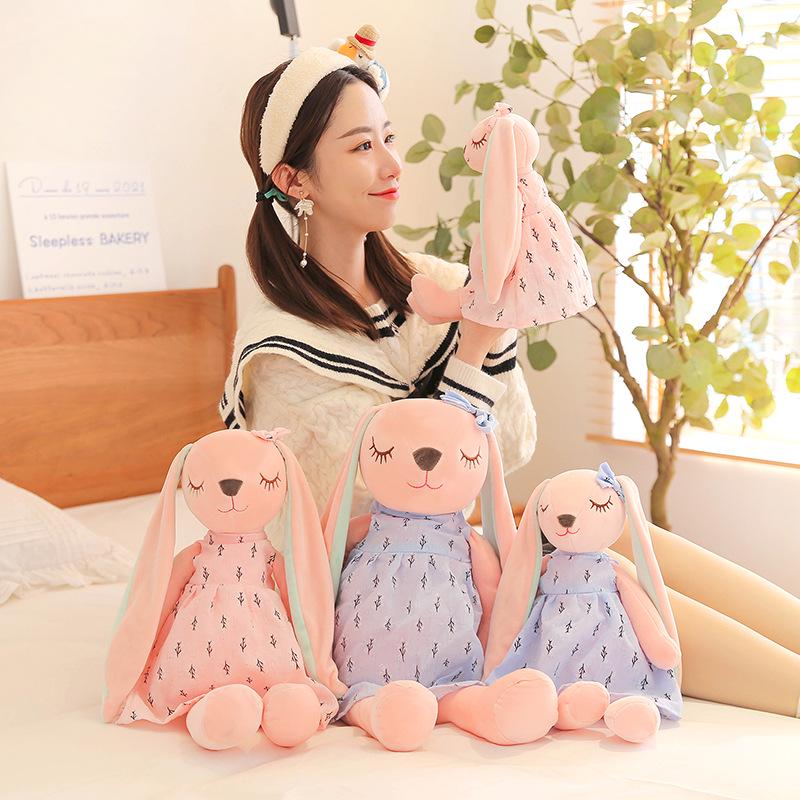 Cross-border Long-eared Angora Plush Rabbit Doll In Floral Dress - Children's Pillow Gift