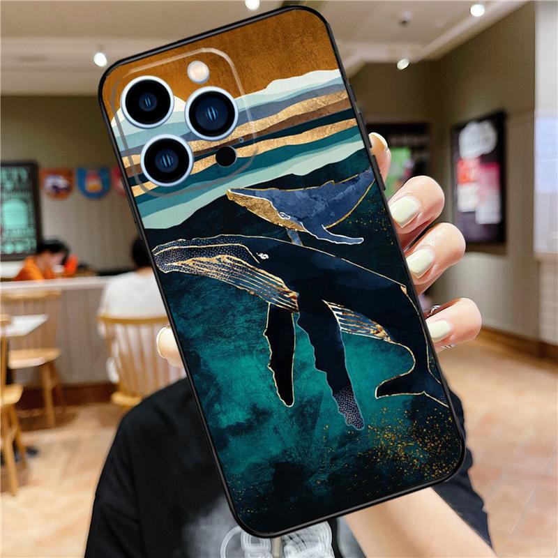 Whale Fish Wave Sea Case For iPhone 17 16 15 13 12 11 14 Pro Max Mini Plus 16e 17 Air Bumper Cover Accessories