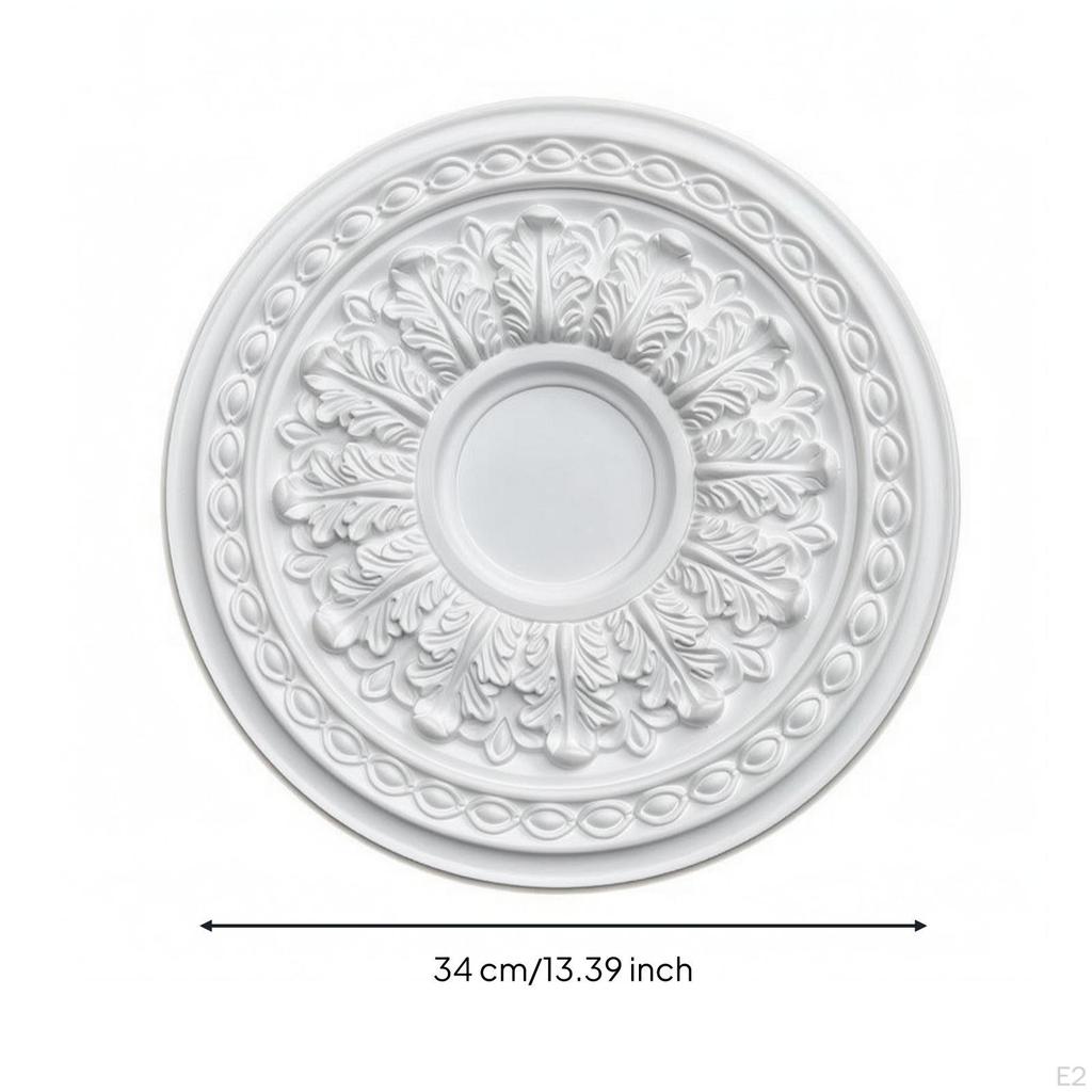 Round Overhead Medallion Carved Relief Ornamental White Lamp Base Panel G 50CM