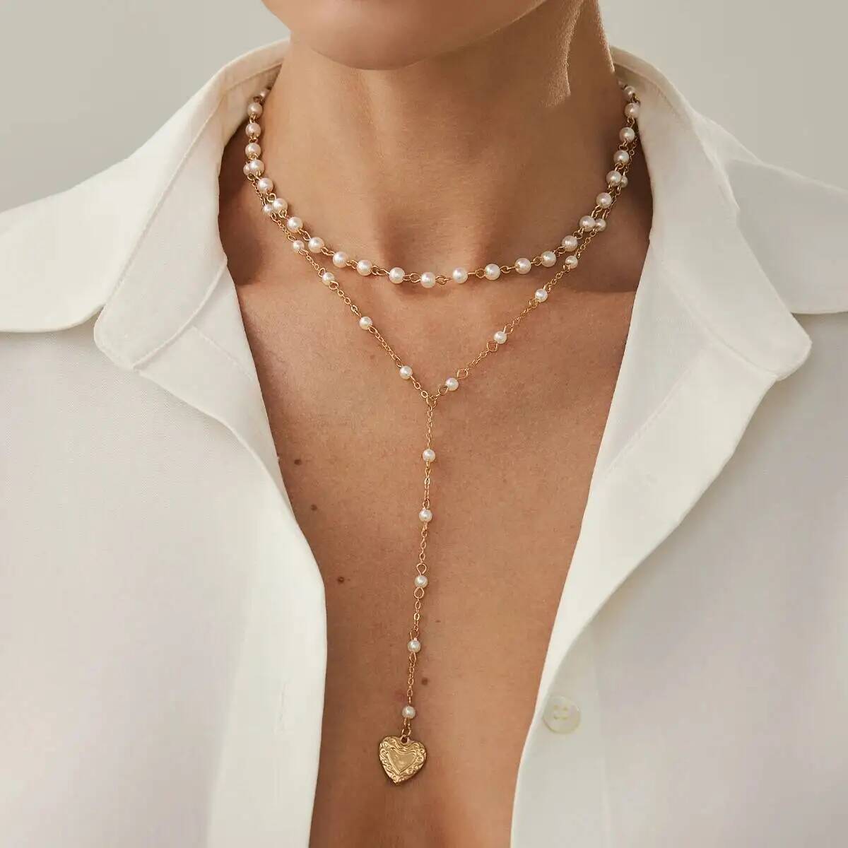 

SHIXIN 3 Pcs/Set Hip Hop Jesus Cross Long Pendant Necklace for Women Elegant Imitation Pearl Stackable Sweater Chain Jewelry New