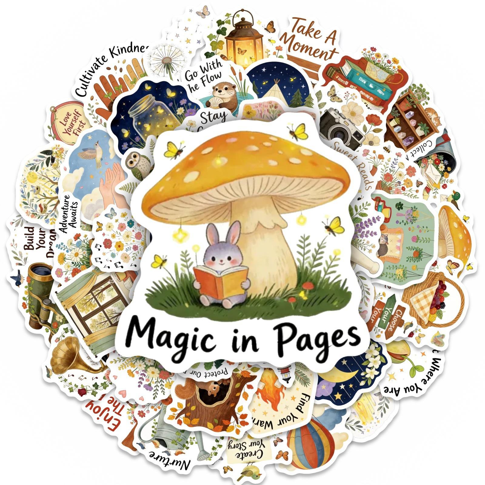 

50/100Pcs Pastoral Landscape & Inspirational Words Stickers, Vinyl Waterproof, DIY for Album Fridge Window Phone Laptop Vase Cup