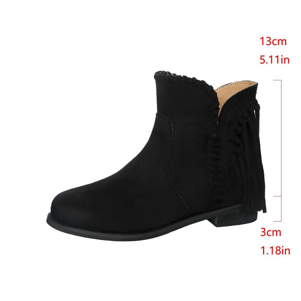 Europäische Damen Wildleder Quaste Chelsea Stiefeletten - Herbst/Winter Runde Spitze Zum Hineinschlüpfen Niedriger Absatz