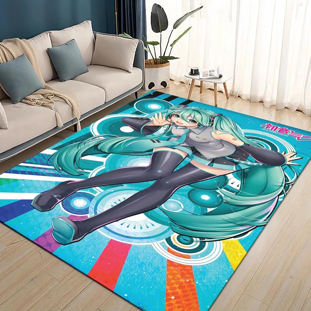 3D M-MIKUS Music VOCALOID Cartoon Girl Rug Carpet for Living Room Bedroom Home Decor,kids Play Non-slip for Sofa Doormat