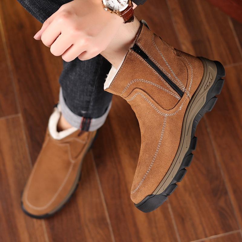 Wool Winter Warm Men's Cotton Shoes Genuine Leather Suede Cowhide Casual Shoes Men's Outdoor Snow Boots Men's Shoes