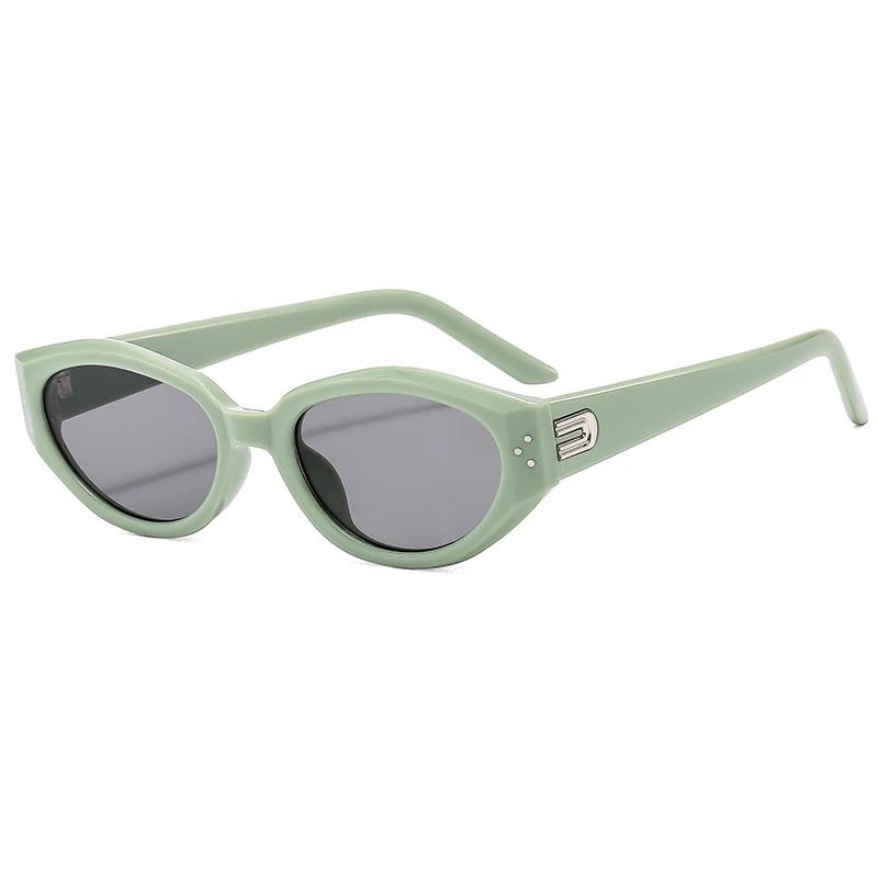 Trend Clear Gray Cat Eye Oval Sunglasses  Women Brand Design Rivets Sun Glasses Cateye Frame Men Shades Eyewear Female Uv400