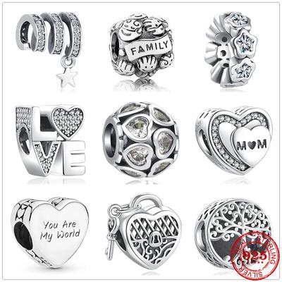 Nuevo Encanto de Corazón Completo de Plata de Ley 925 con Zirconia Clara Amor Familia DIY Cuentas Finas Compatible con Pulsera de Encantos Original Fasion Joyería
