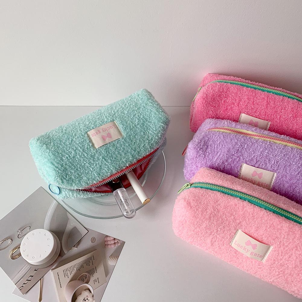 Candy Color Plush Makeup Bags Women Cosmetic Bag Student Pencil Case Stationery Bag Coin Purse Travel Organizer Toiletry Bag