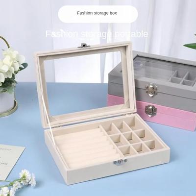 Large Capacity Nine Grid Jewelry Box, Necklace, Earring, Earring, Ring, Dust-proof Storage Box Display Box Bring A Mirror